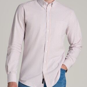 American Tall Washed Oxford Shirt for Tall Men in Apricot and Blue Multi Stripe